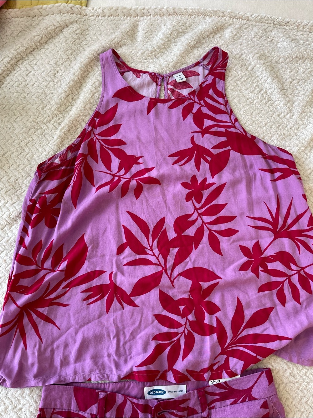 Old Navy Pink and Red Floral Tank and Shorts Set